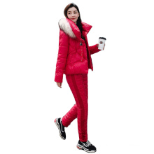 Winter padded coat women's suit fur collar two-piece cotton suit outdoor sports ski suit